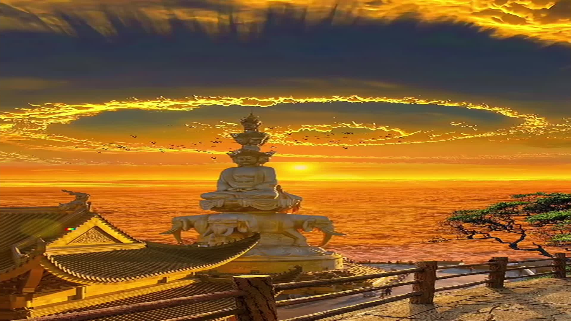 济南南部山区云海,群山在翻腾的云海中若隐若现,美如仙境一般