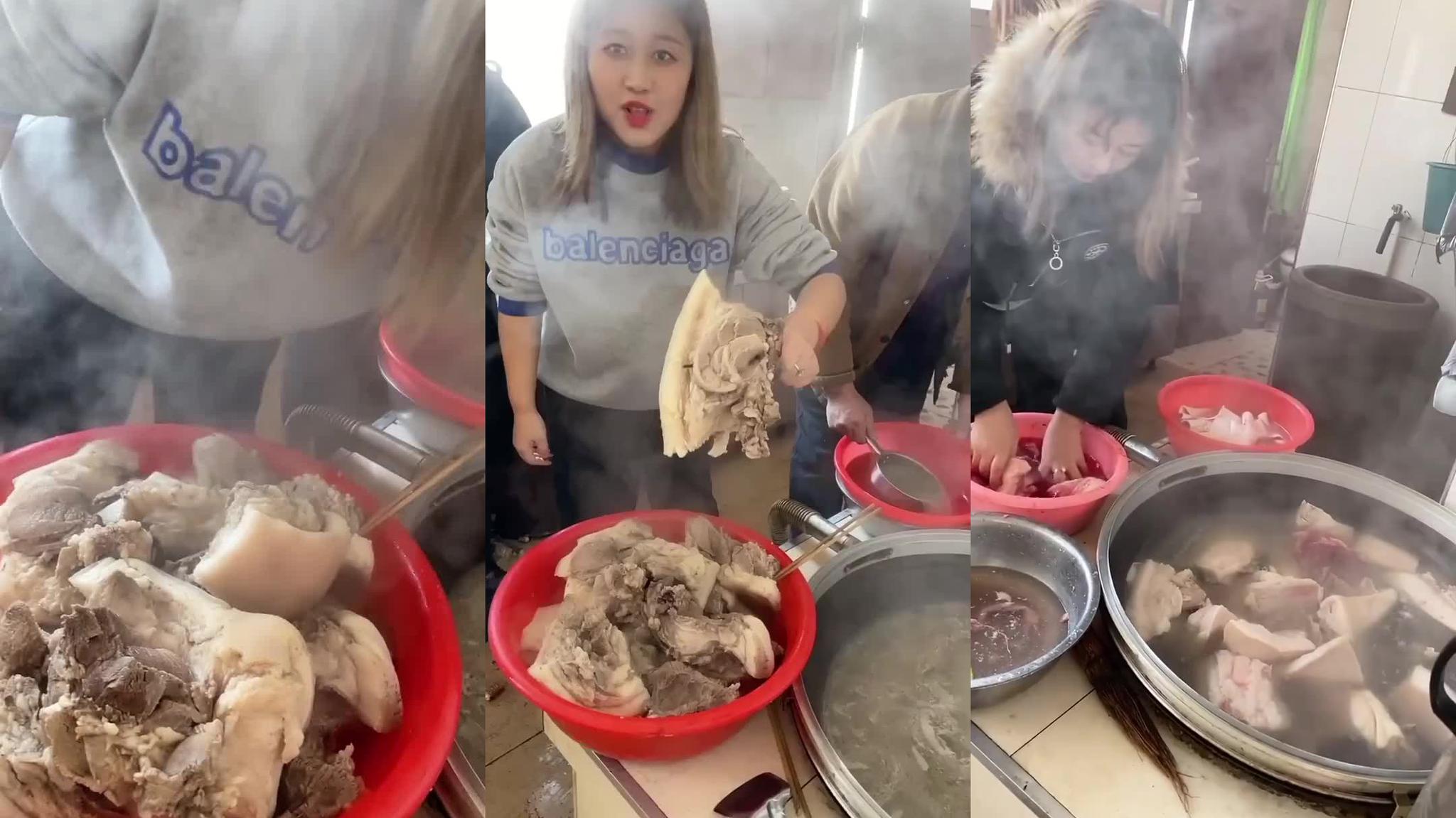 陕北小欣家杀年猪一锅做35斤杀猪菜亲朋好友围了3桌真香