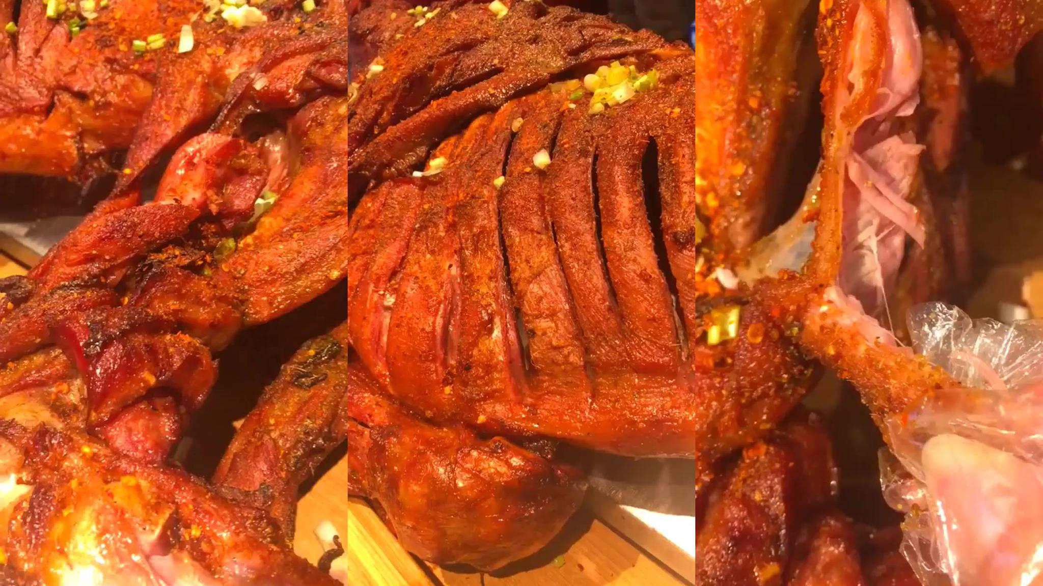 新疆吃到的烤乳牛,肉还没切下来,我口水都流干了