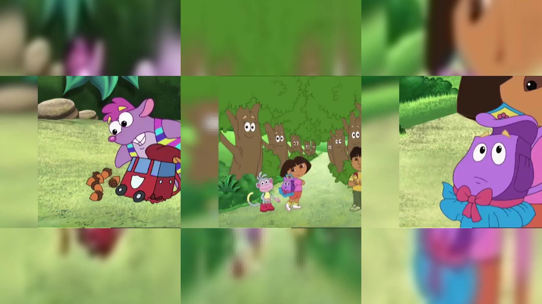 爱探险的朵拉.松鼠背包坏了,松果散落一地,猴子帮忙修好背包啊