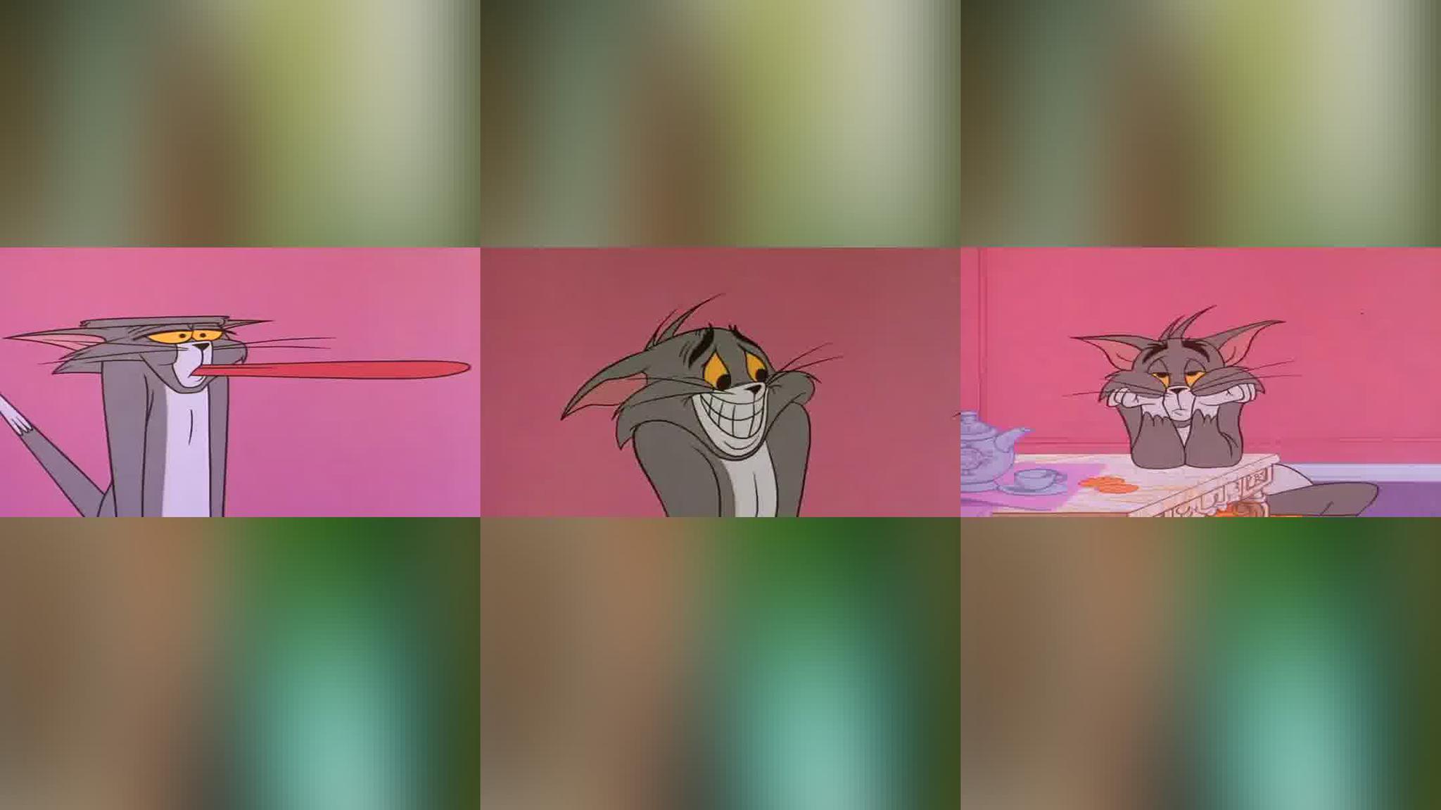 汤姆被两只猴子紧紧抱住脱不了身,汤姆崩溃了