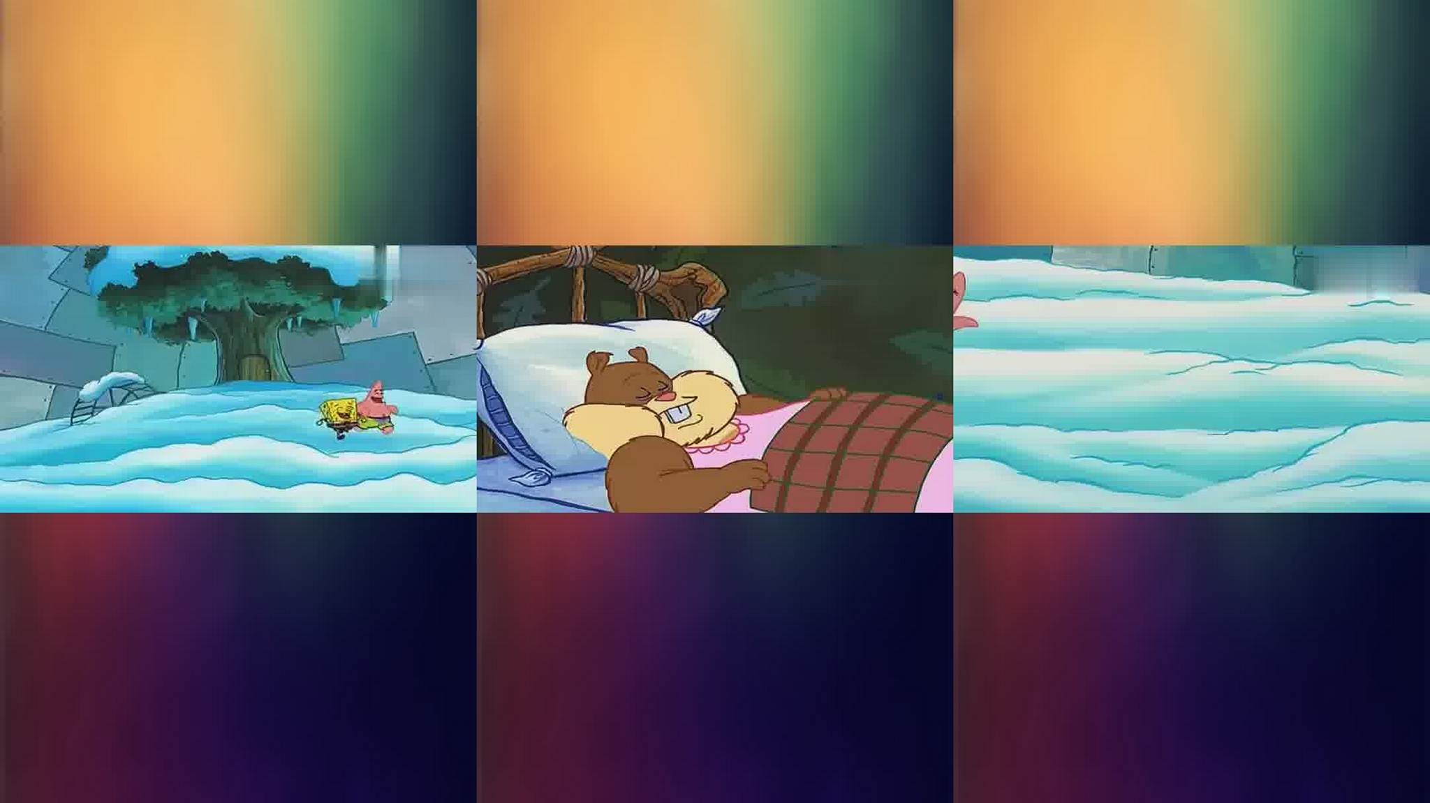 宝宝,起床气真可怕.珊迪变残暴猛兽.撕碎了派大星的脑袋