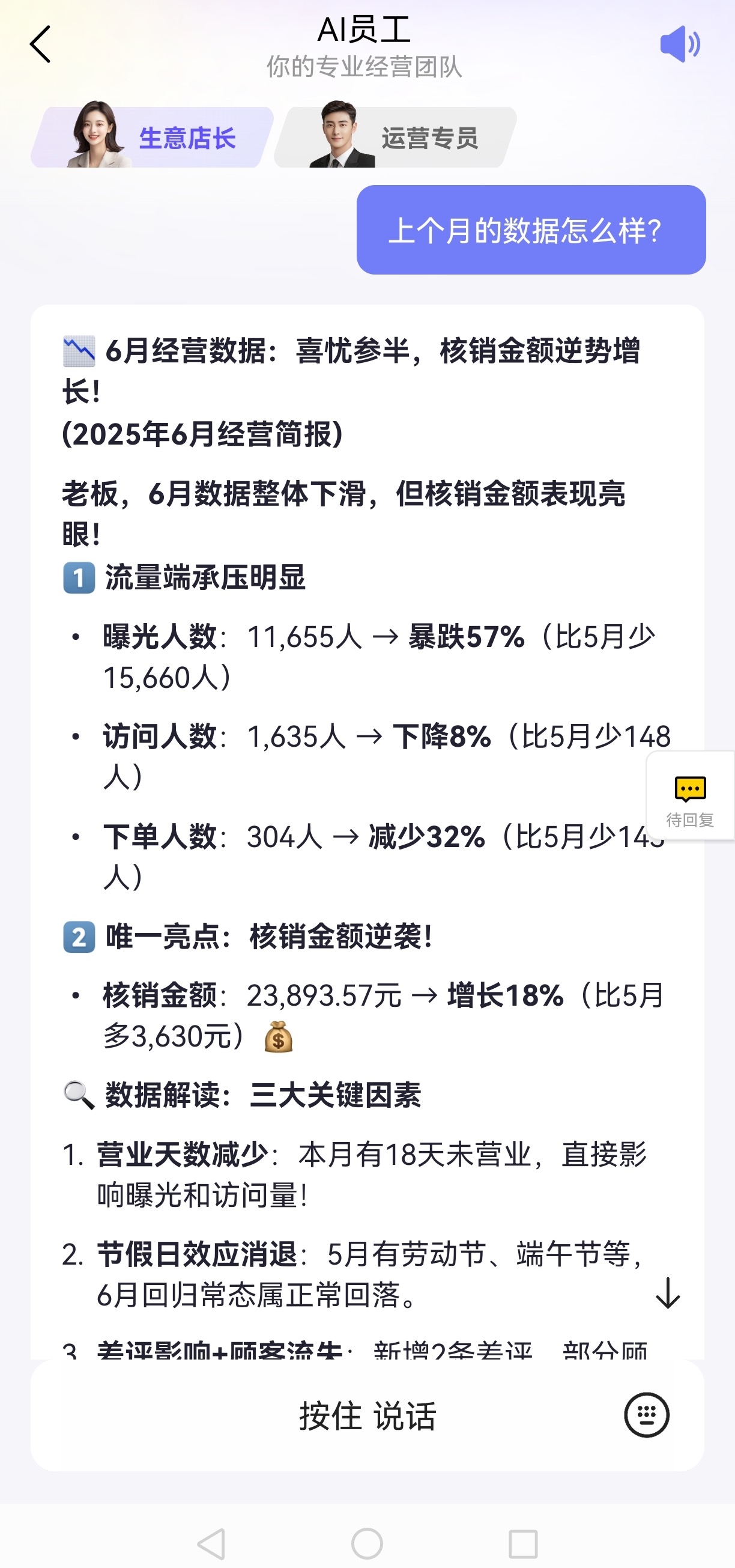 美团AI数字员工为店主提供销量“战报”