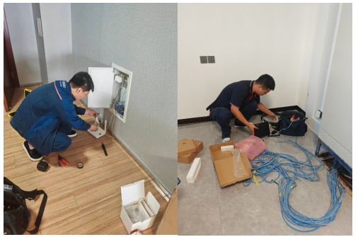 天津联通智家工程师为楼宇商户安装宽带