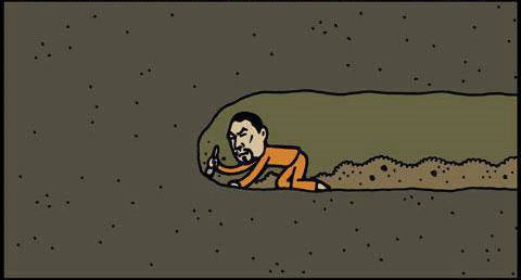 搞笑漫画:用勺子挖地道越狱