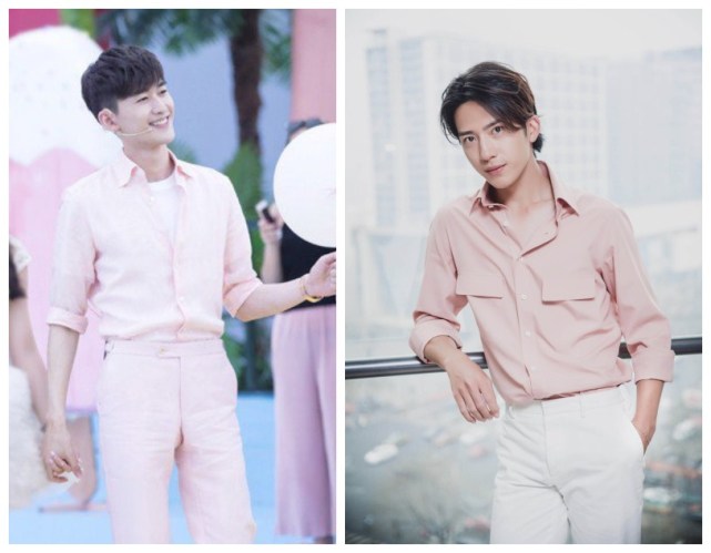 井柏然与张翰穿粉红衬衫,一个邋遢显老一个清爽少年
