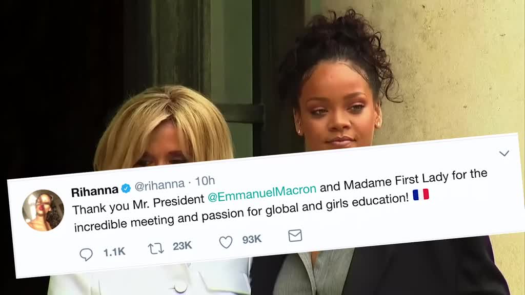 蕾哈娜做客法国爱丽舍宫