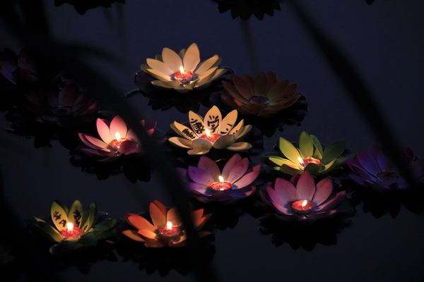 佛山青年穿古装放莲花灯,为九寨沟与世界和平祈福