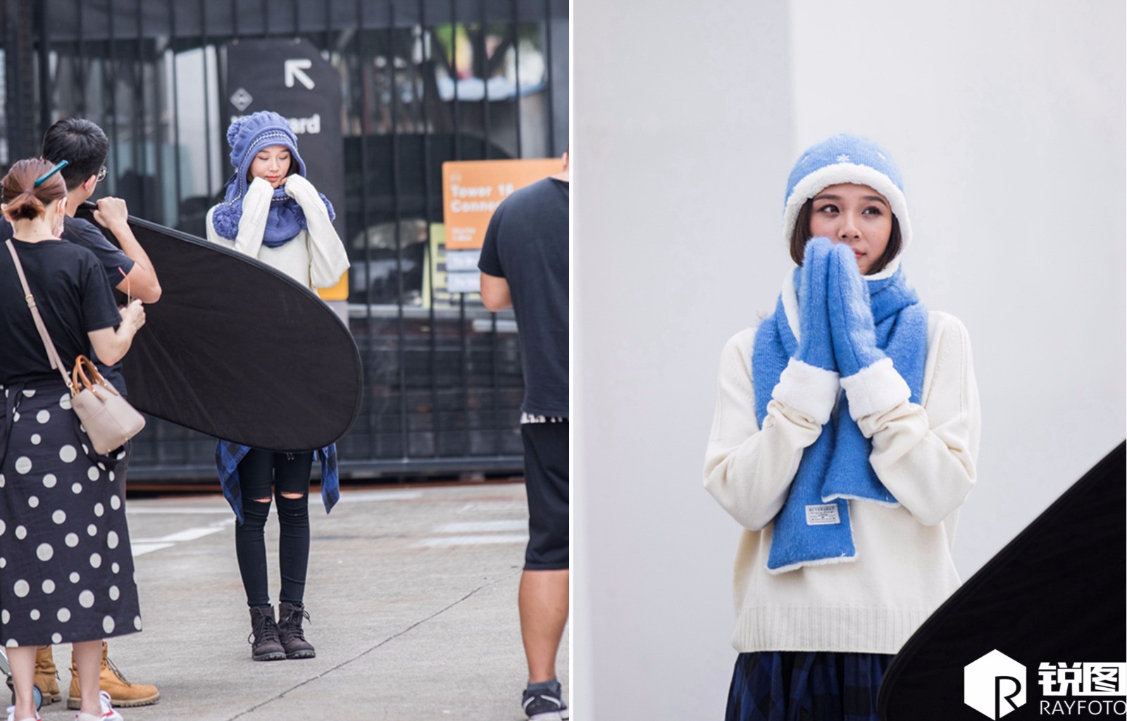 女模烈日下拍冬装 不停擦汗还要假装很冷