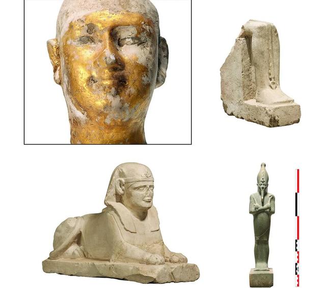 古埃及葬礼中发现的狮身人面像，狒狒和猫的神像雕像