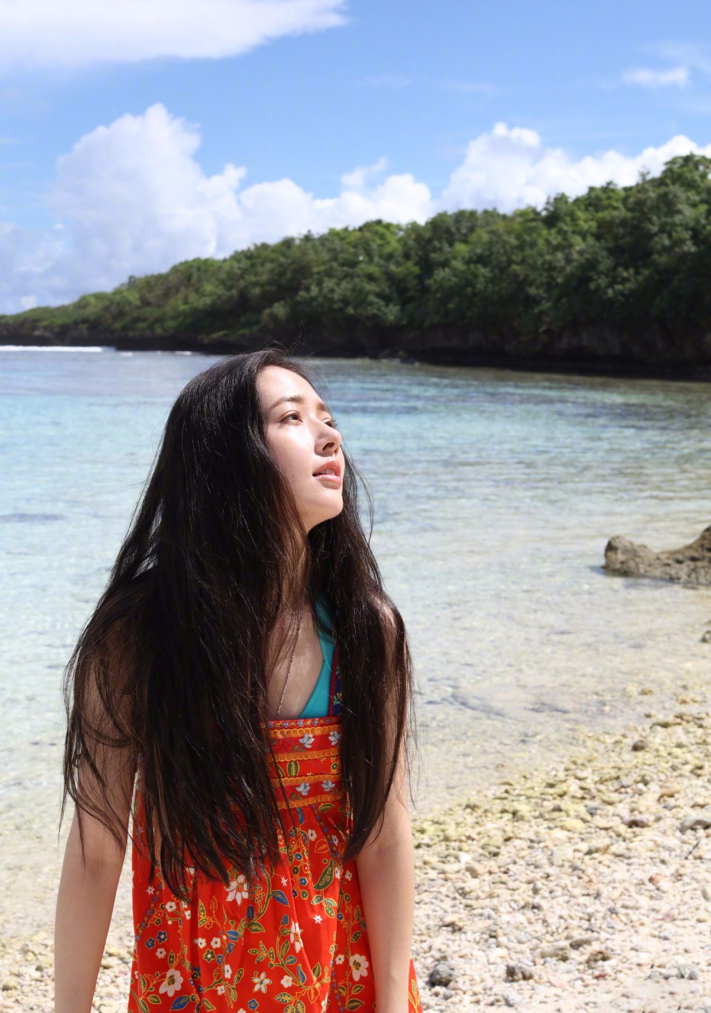 碧海蓝天郭碧婷,"国民老公"一头乌黑长发沙滩秀美照_新浪看点