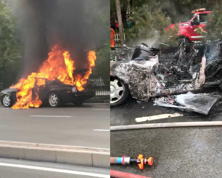 跑婚车有风险！河北街头价值千万劳斯莱斯幻影被烧成灰烬