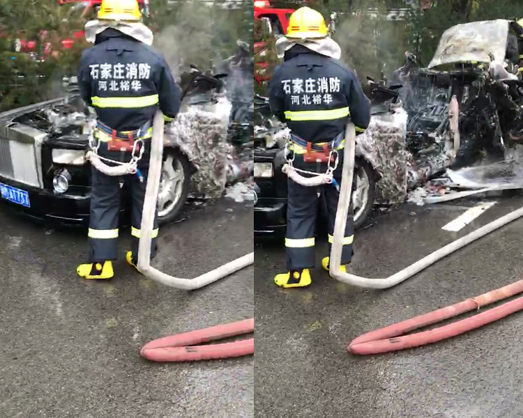 跑婚车有风险！河北街头价值千万劳斯莱斯幻影被烧成灰烬