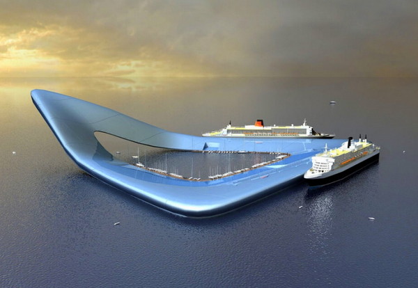 这艘游艇有独特的机动港口,它可以替换整个娱乐区.