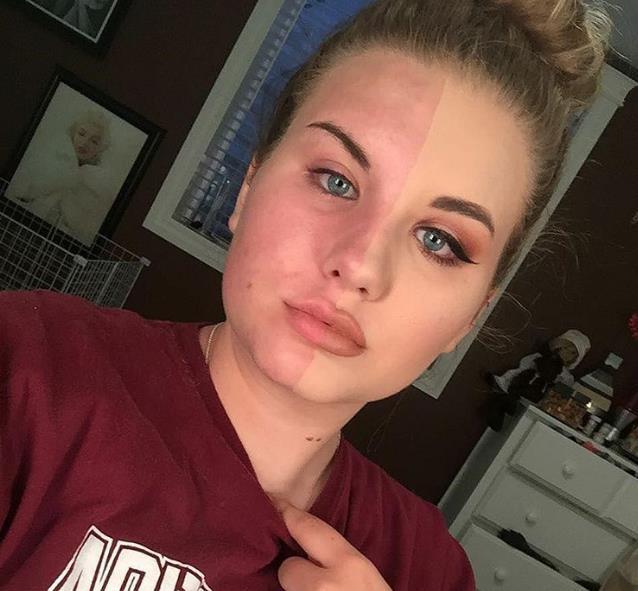 妹纸们只花半张脸,对比下