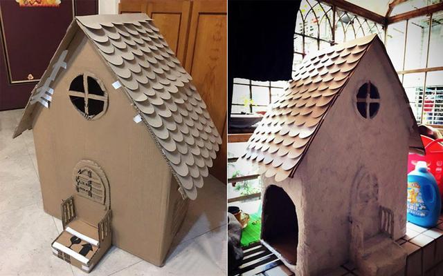 变废为宝,看我用废纸箱diy二哈新家,邻居狗狗很羡慕!