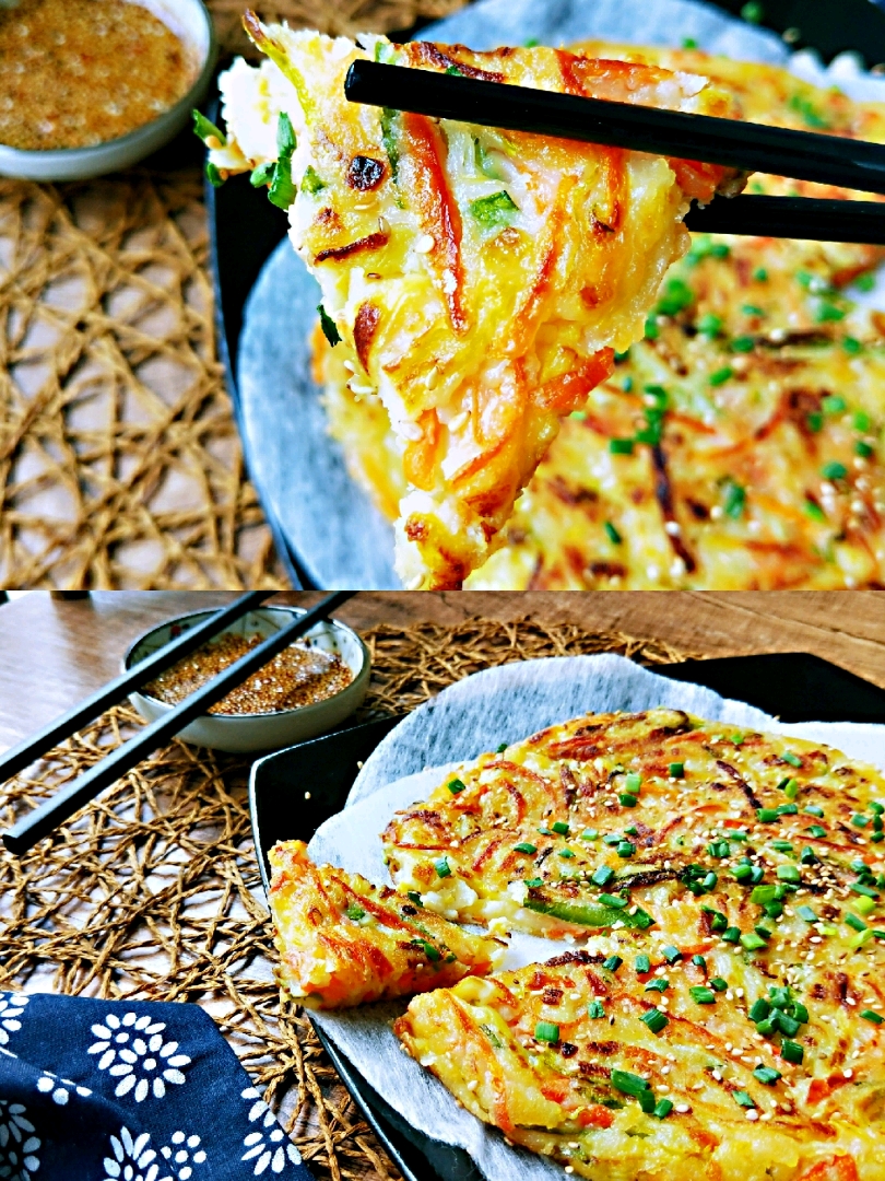 韩式蔬菜煎饼,蔬果的清甜,脆脆的饼皮特好吃.