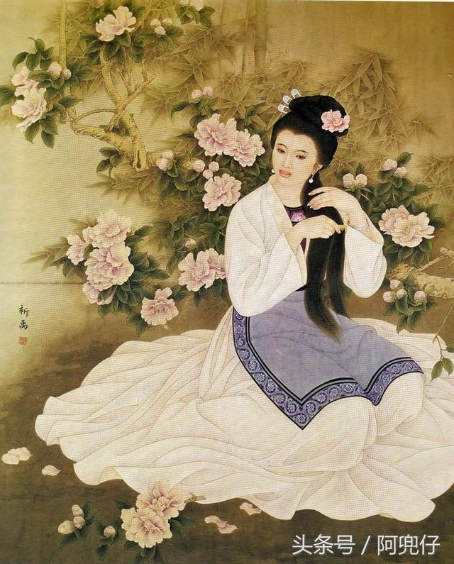 当代国画家徐鹤推荐中国画工笔人物落花美女图集锦