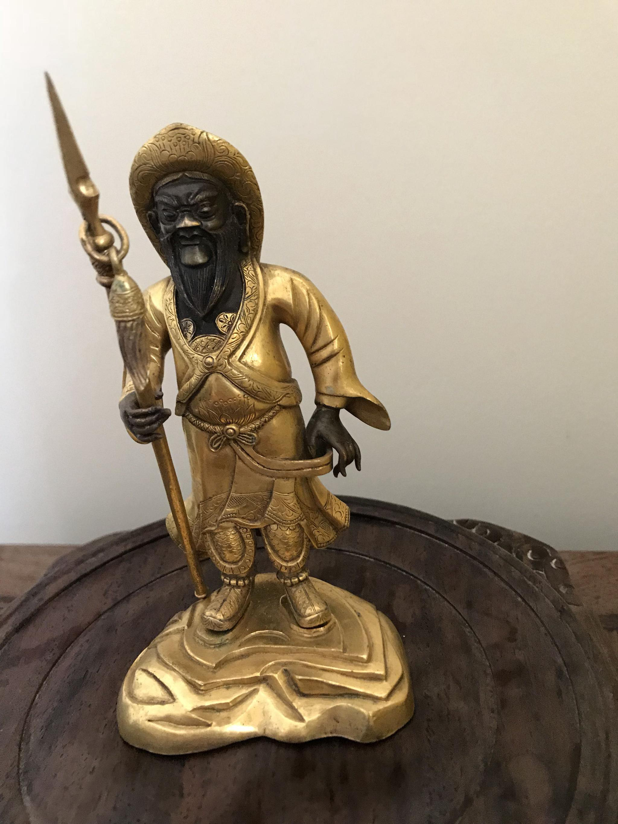 清代中期铜鎏金周仓像