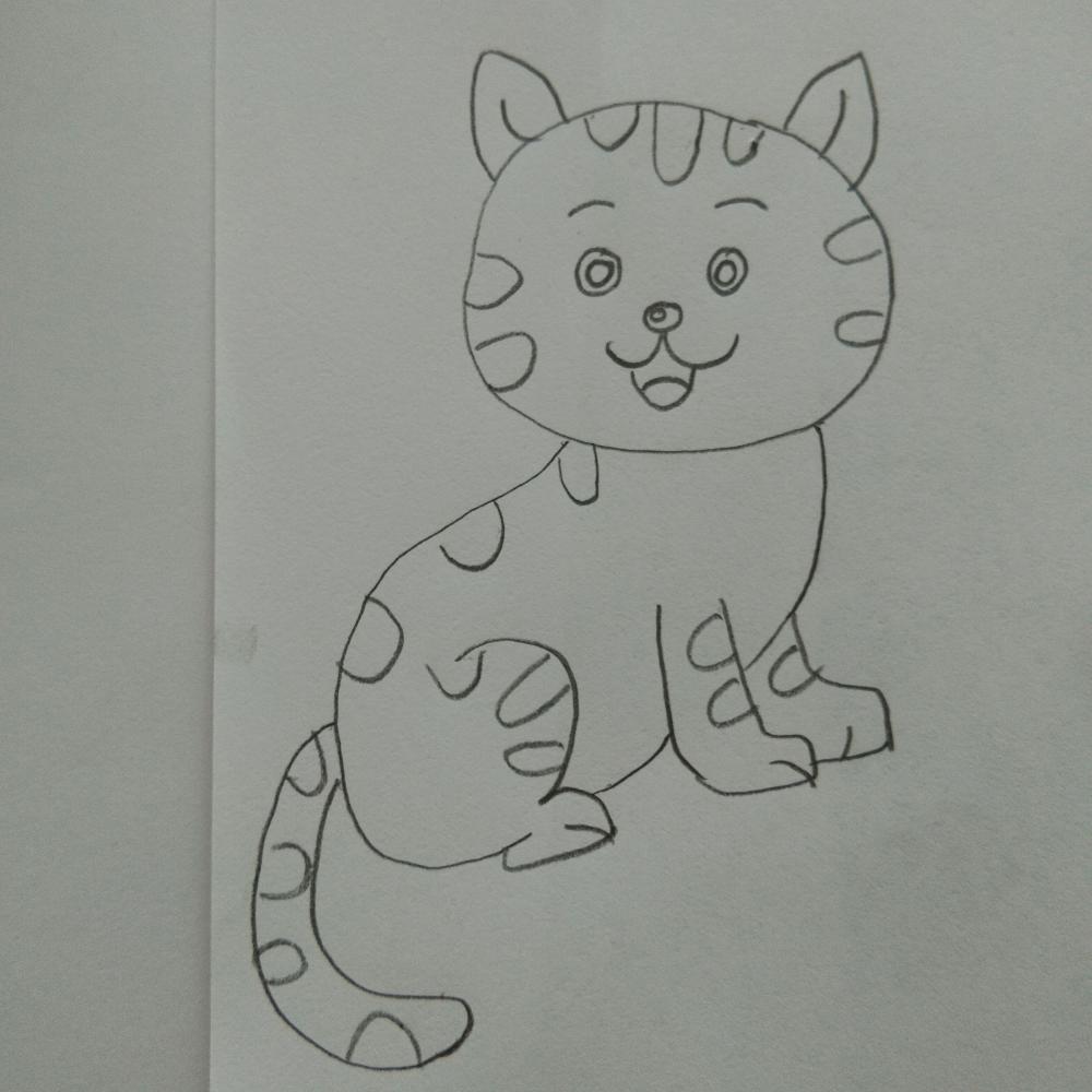 动画版小花猫铅笔彩色画画法如何用铅笔和蜡笔画小猫步骤图
