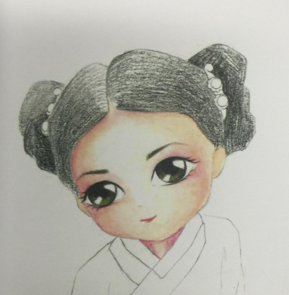 彩铅手绘q版古装美女大家一起练习吧