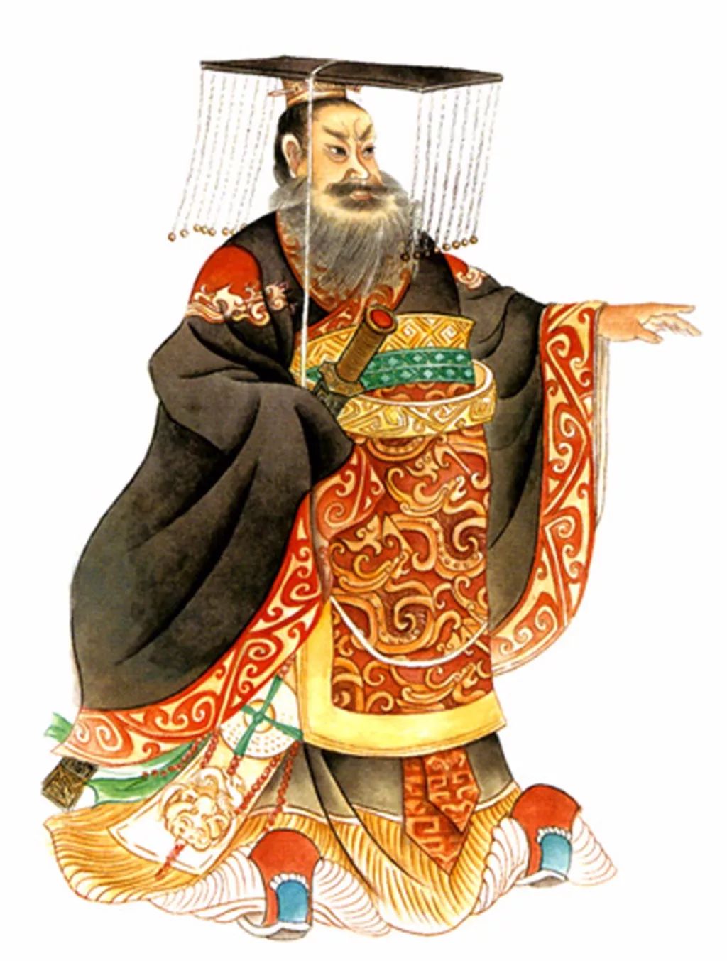 搭配美丽的裙装,秦始皇也是用一身黑袍,"裙装"是那时男性的标准衣着