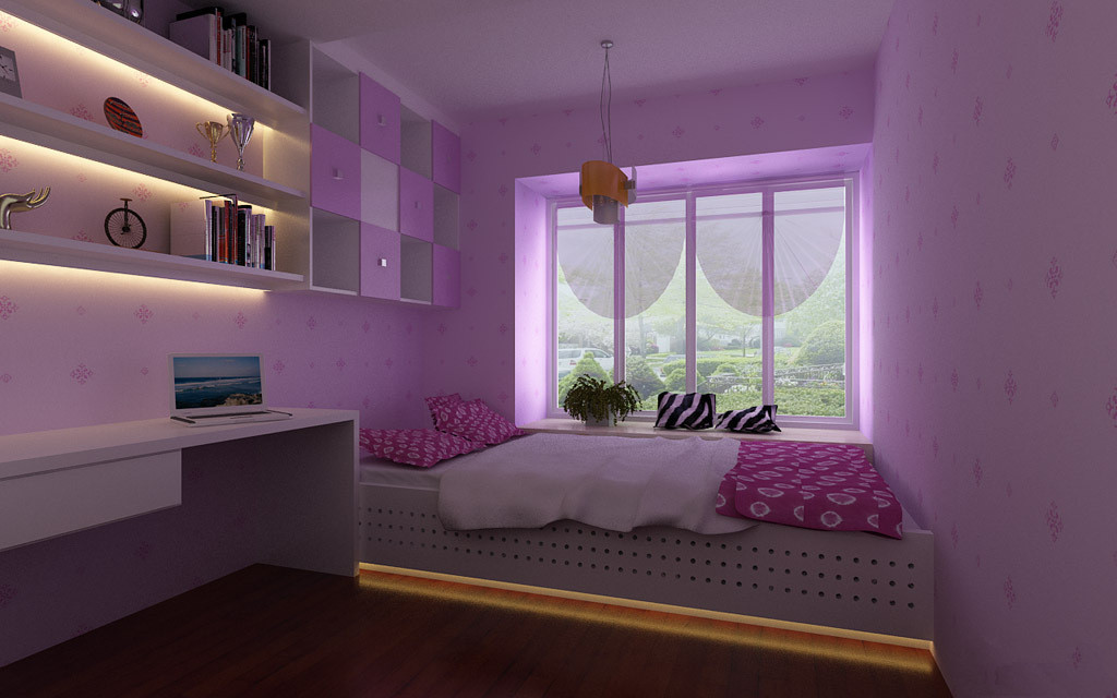 我们看到这个紫色调公主房整体效果非常棒,硬装和软装设计相呼应,整体