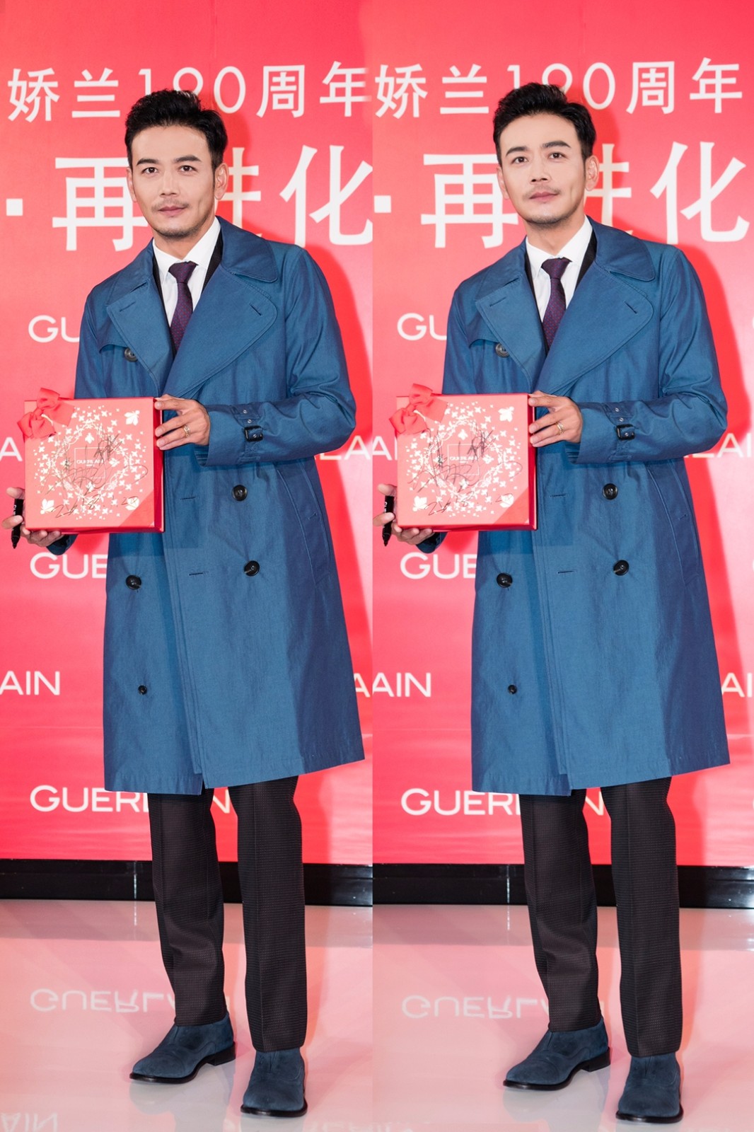 再进化"的新年活动,当天杨烁身着藏蓝色风衣搭配黑色西装的造型亮相