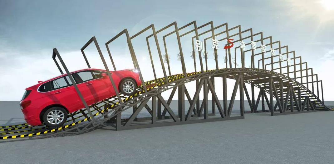 拥有20°坡度 12°扭转度 4种体验模式的扭转式驼峰桥,结合三滑轮组