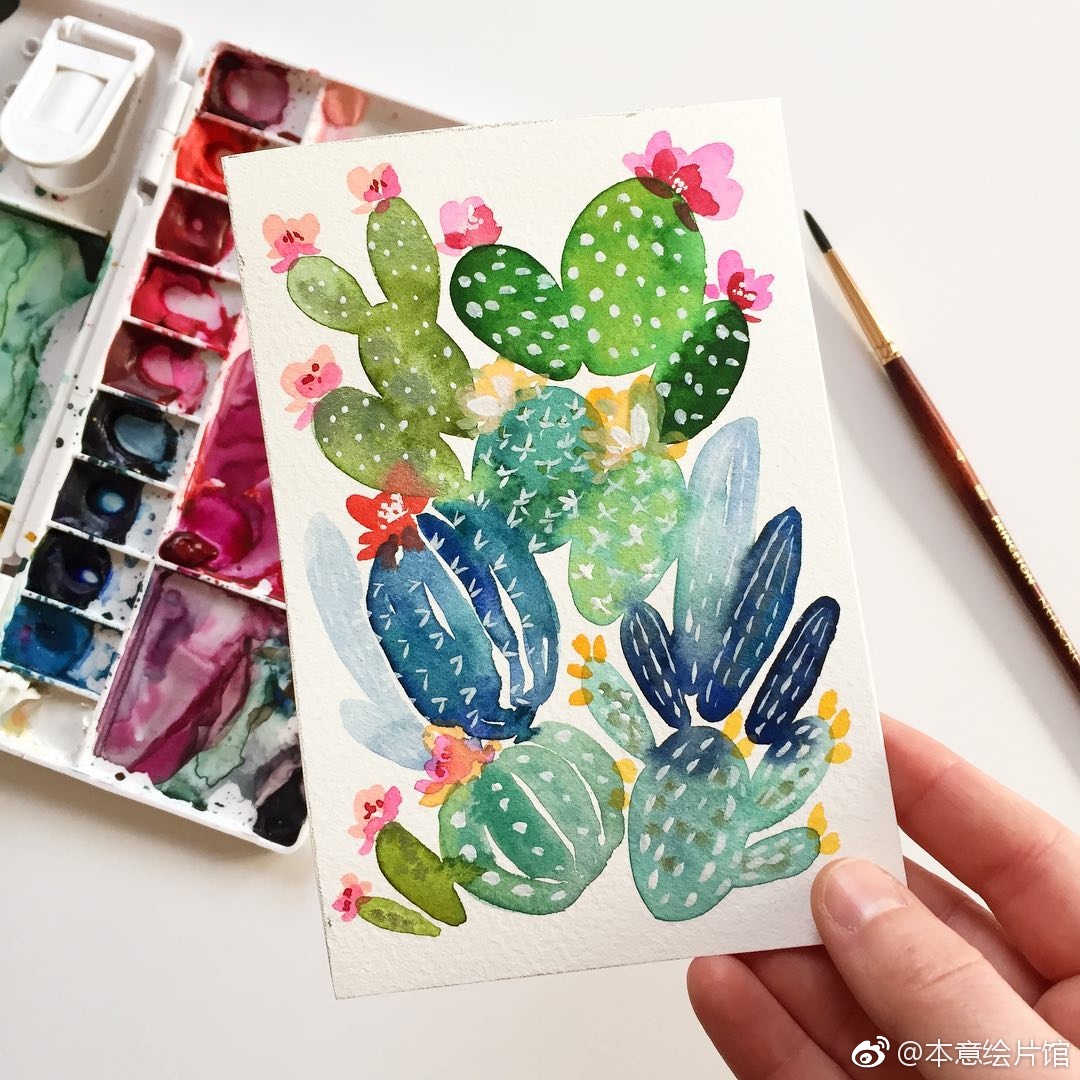 一组仙人掌主题水彩画.| 绘画:courtney bray