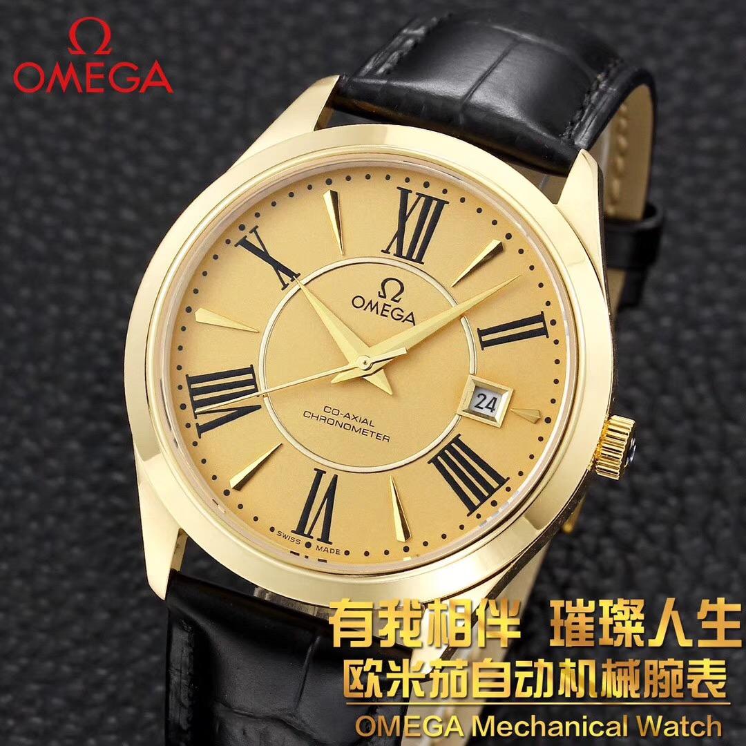 欧米茄双面蓝宝石款式男士机械腕表,戴起来显年轻有活力