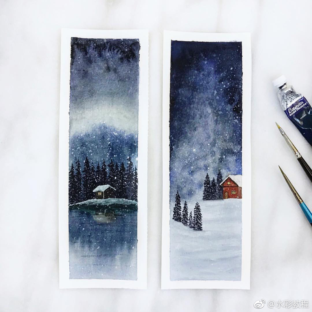 水彩风景书签类作品欣赏byinskarfpaperieart
