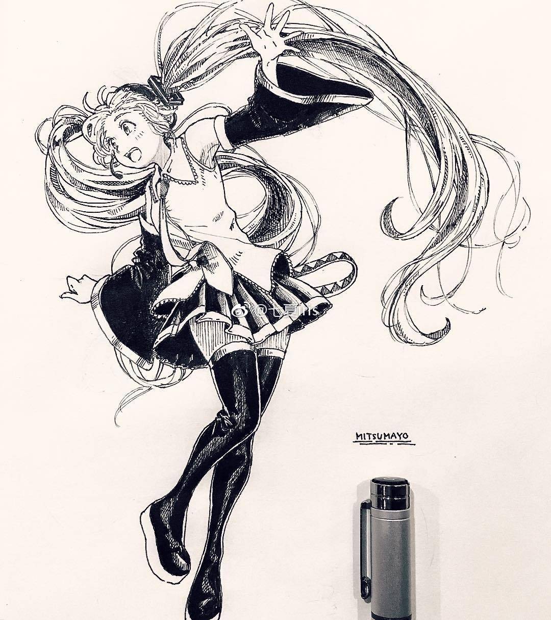 一组针管笔卡通人物形象插画 作者:日本插画师 mitsumayo 转早安