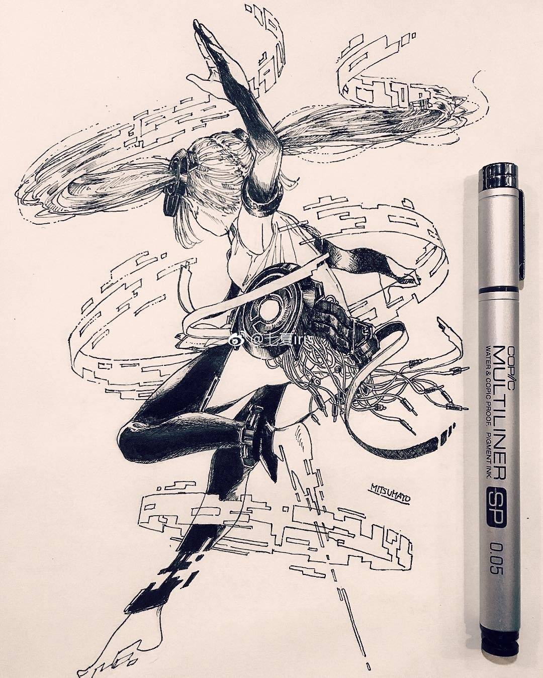 一组针管笔卡通人物形象插画 作者:日本插画师 mitsumayo 转早安