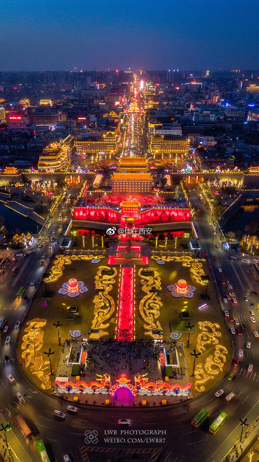 上帝视角俯瞰西安长安城犹如星河憧憬