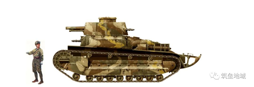 上两图分别为日军的95式轻战车(关东军涂装)以及89式中战车的相惯线