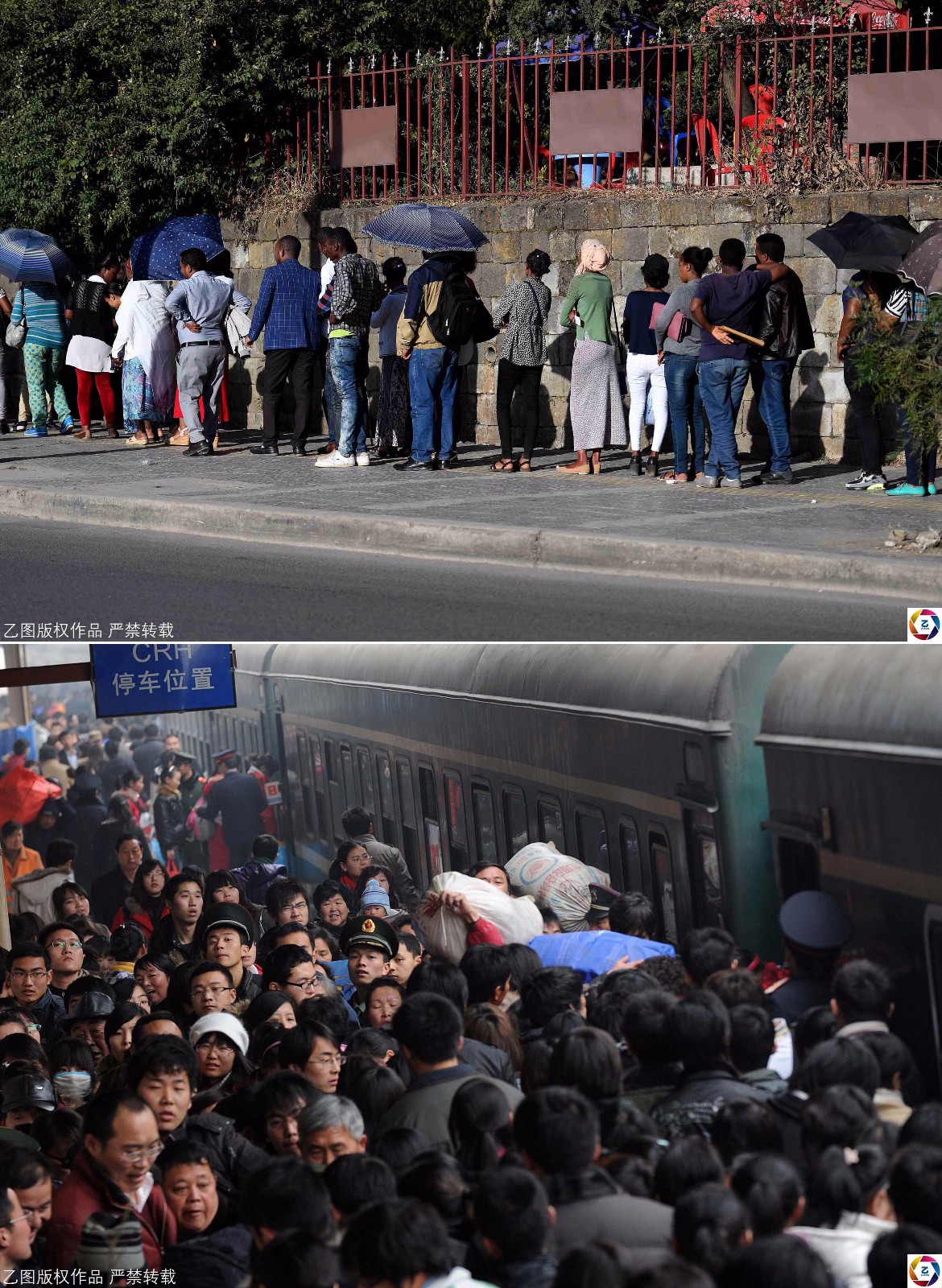 今天摄影师将国内拍摄的乘车场景和在亚的斯亚贝巴拍摄的当地人乘车