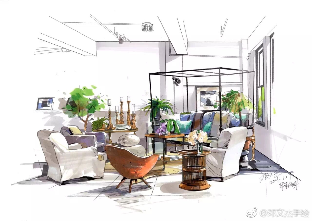 室内设计手绘表达(彩铅马克笔)投稿