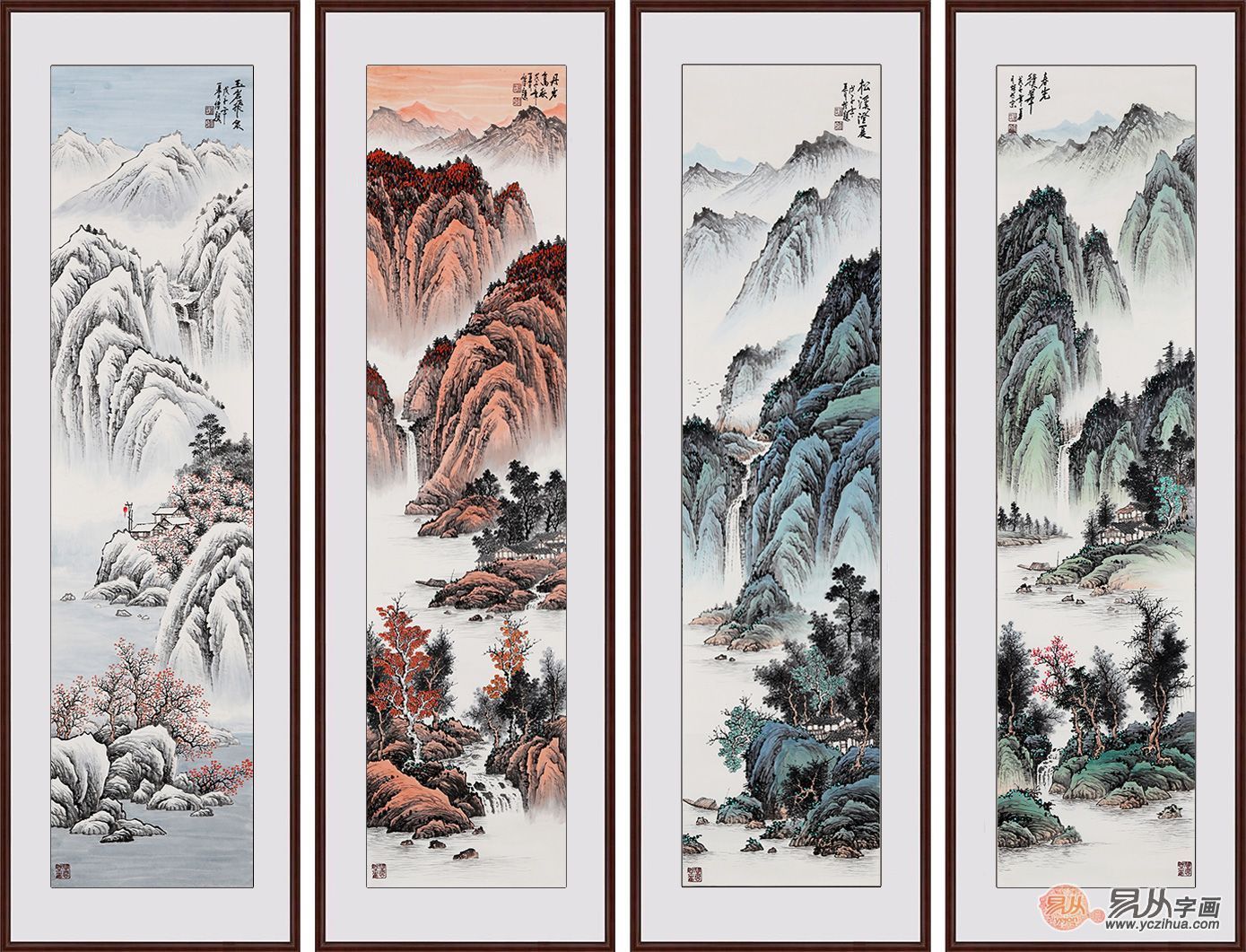 吴大恺新品力作《春夏秋冬》这是吴大恺老师创作的四条屏工笔设色山水