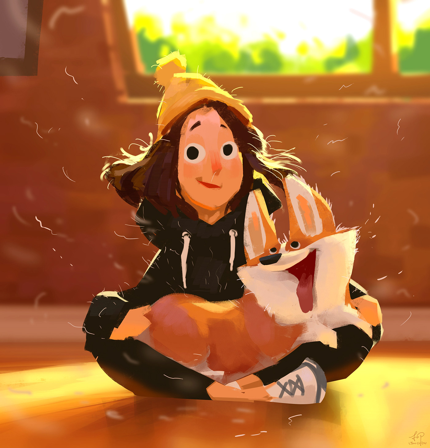 插画师lynnchen画的狗子真是太可爱了光影处理得自然温馨