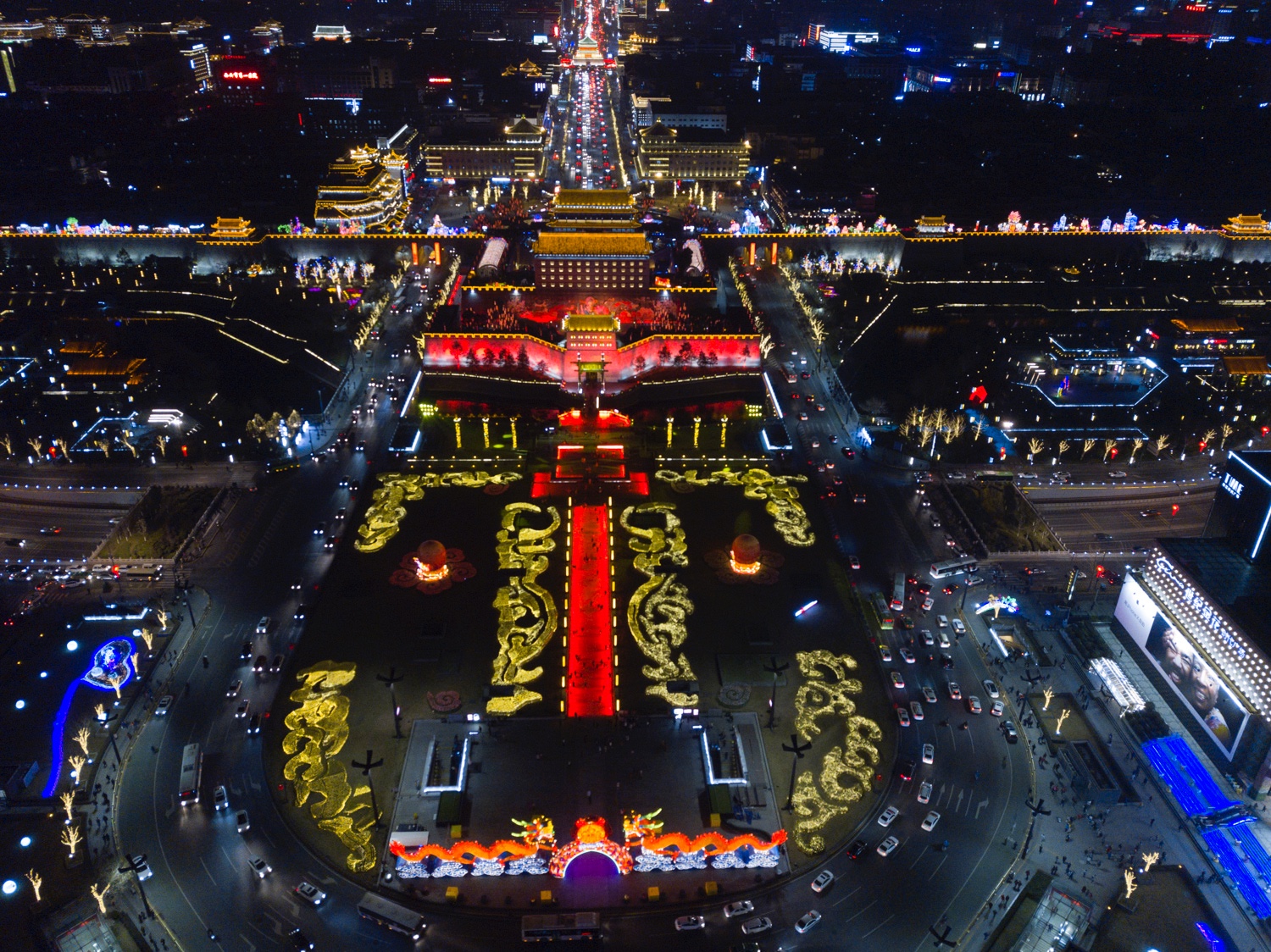 古都西安南门城墙灯会夜景航拍开幕2K_2688X1512_高清视频素材下载(编号:4432842)_实拍视频_光厂(VJ师网) www ...