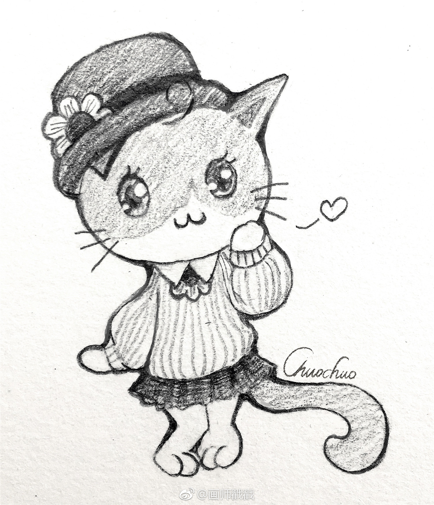 以我闺女为原型简单的画了一套铅笔画萌猫图