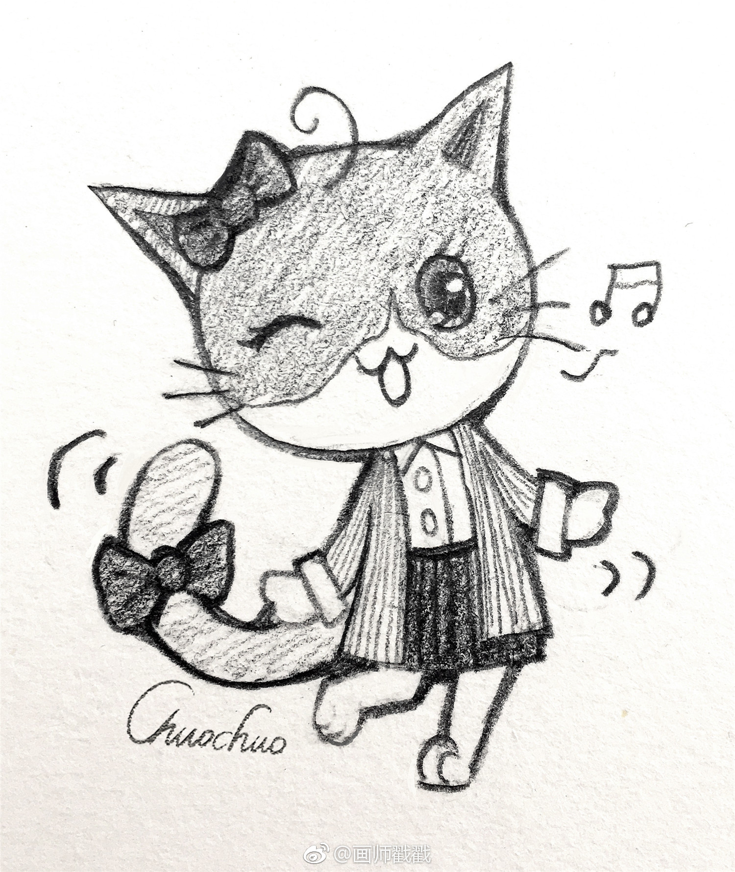 以我闺女为原型,简单的画了一套铅笔画萌猫图