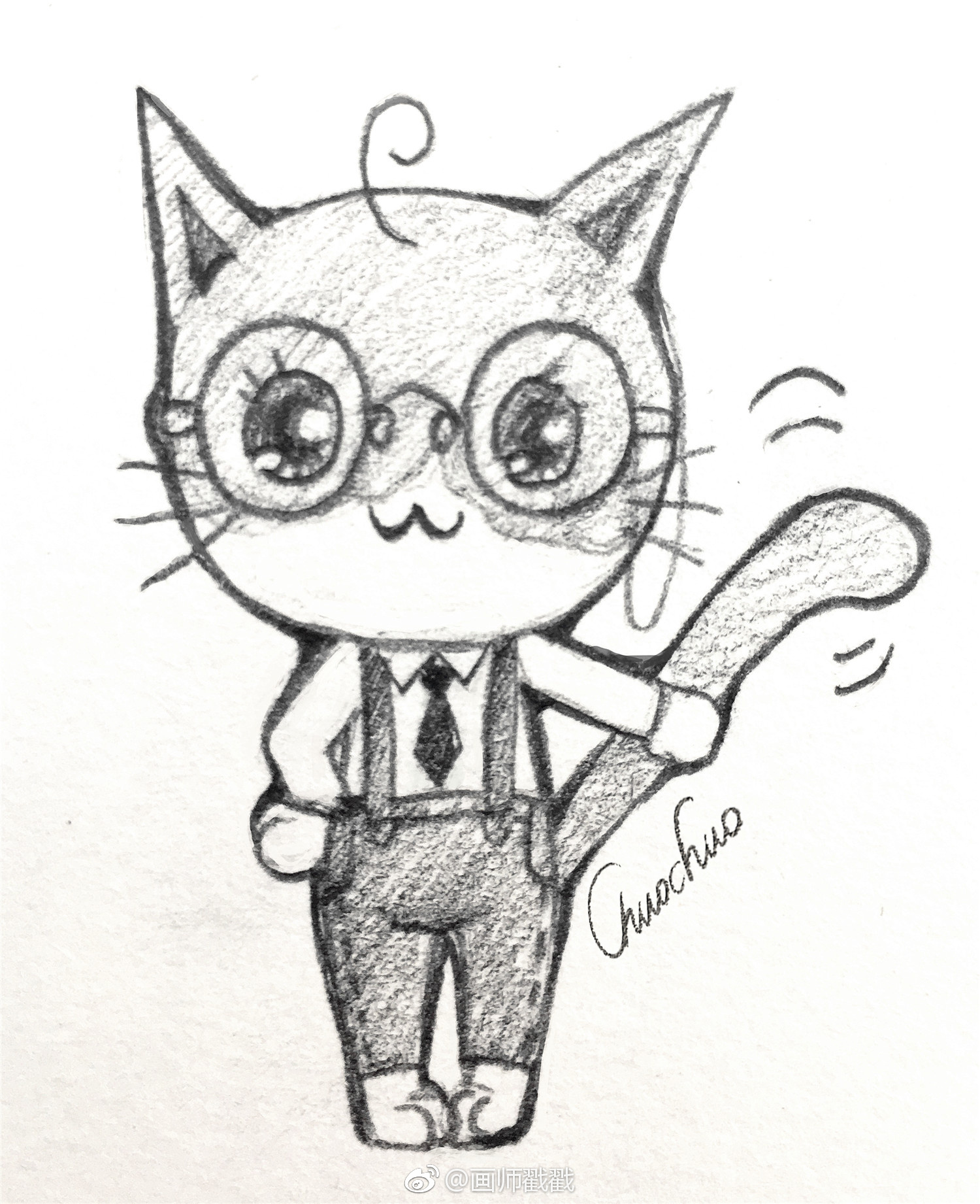 以我闺女为原型简单的画了一套铅笔画萌猫图
