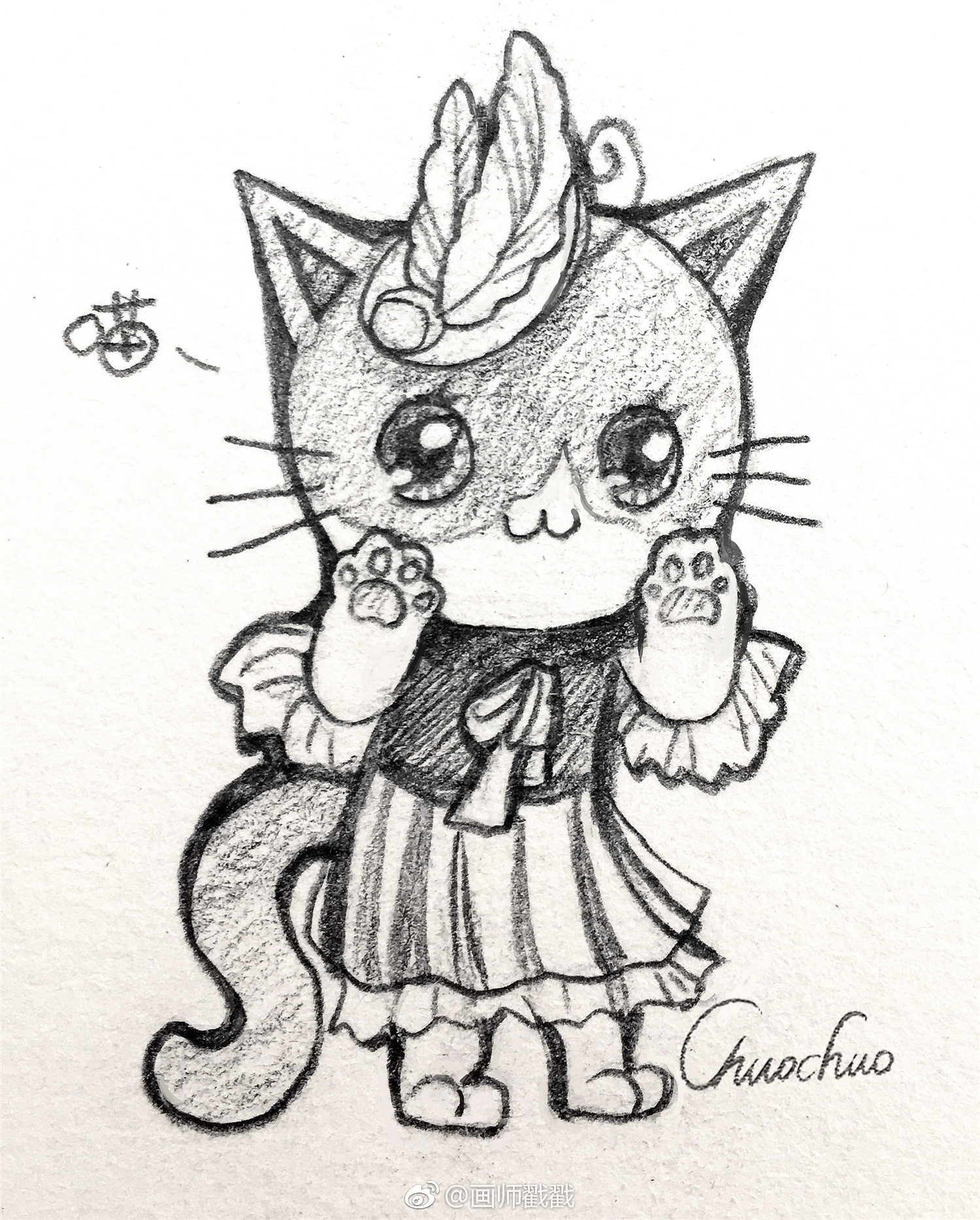 以我闺女为原型简单的画了一套铅笔画萌猫图