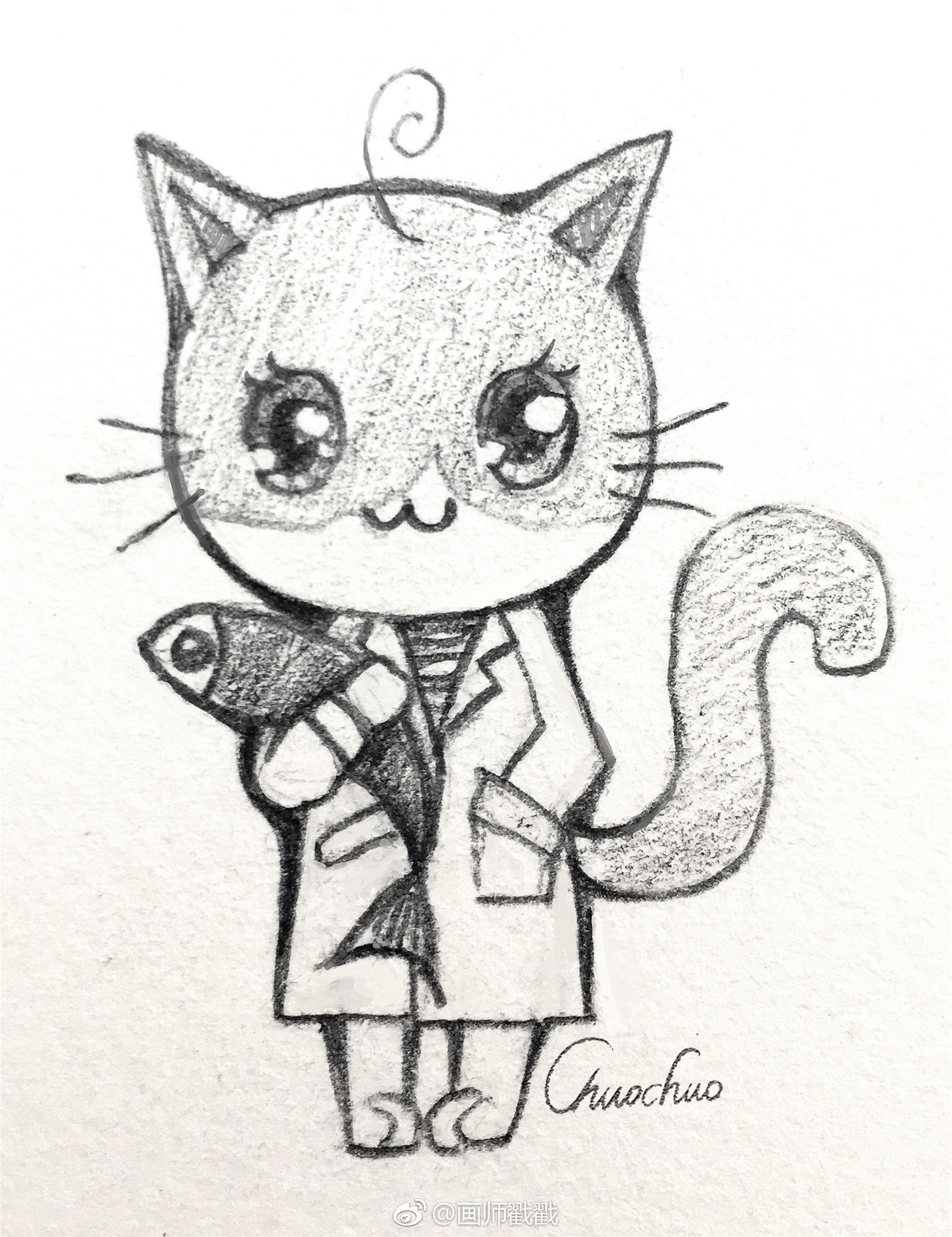 以我闺女为原型简单的画了一套铅笔画萌猫图