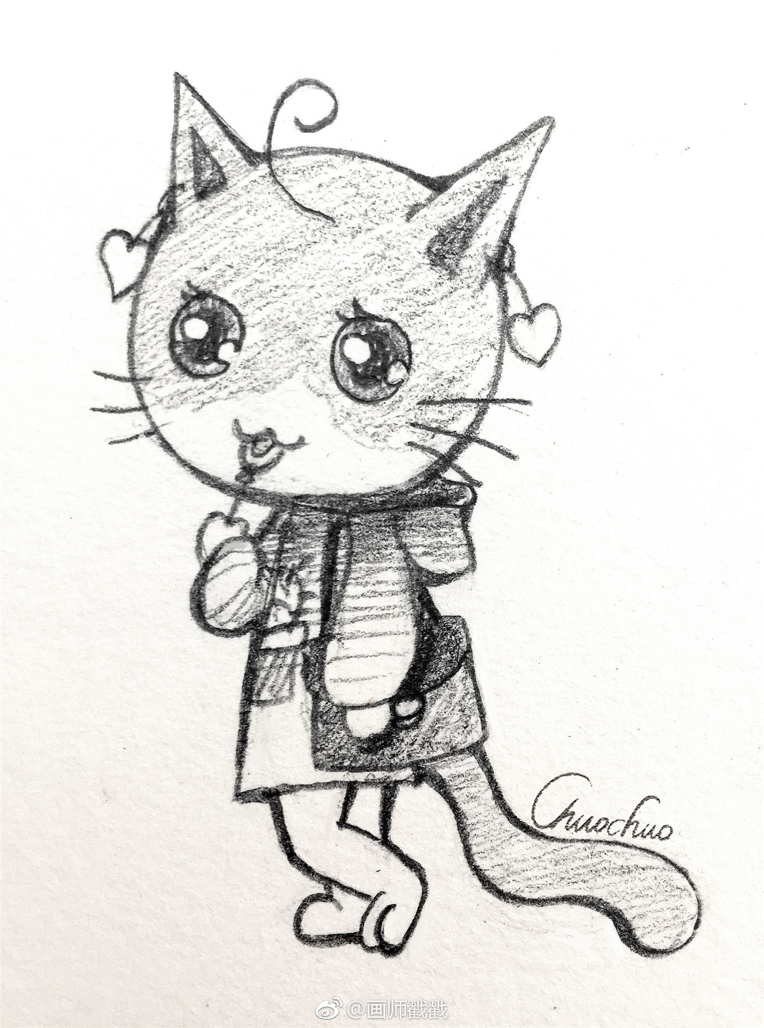 以我闺女为原型简单的画了一套铅笔画萌猫图