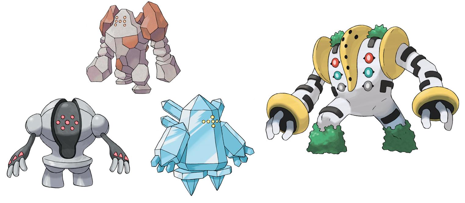 前三位被称为永恒宝可梦,传说是由后面的雷吉奇卡斯分别用岩石,寒冰