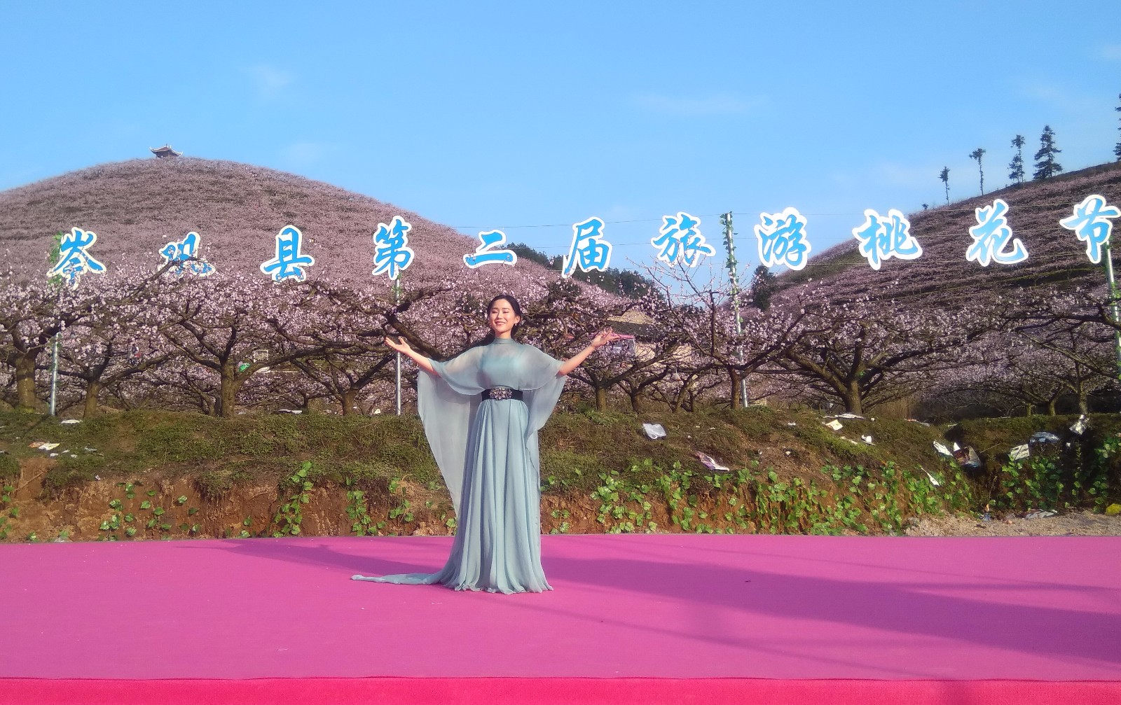 杨西音子岑巩县客楼镇第二届桃花节桃花林实景拍摄现场杨西音子岑巩县