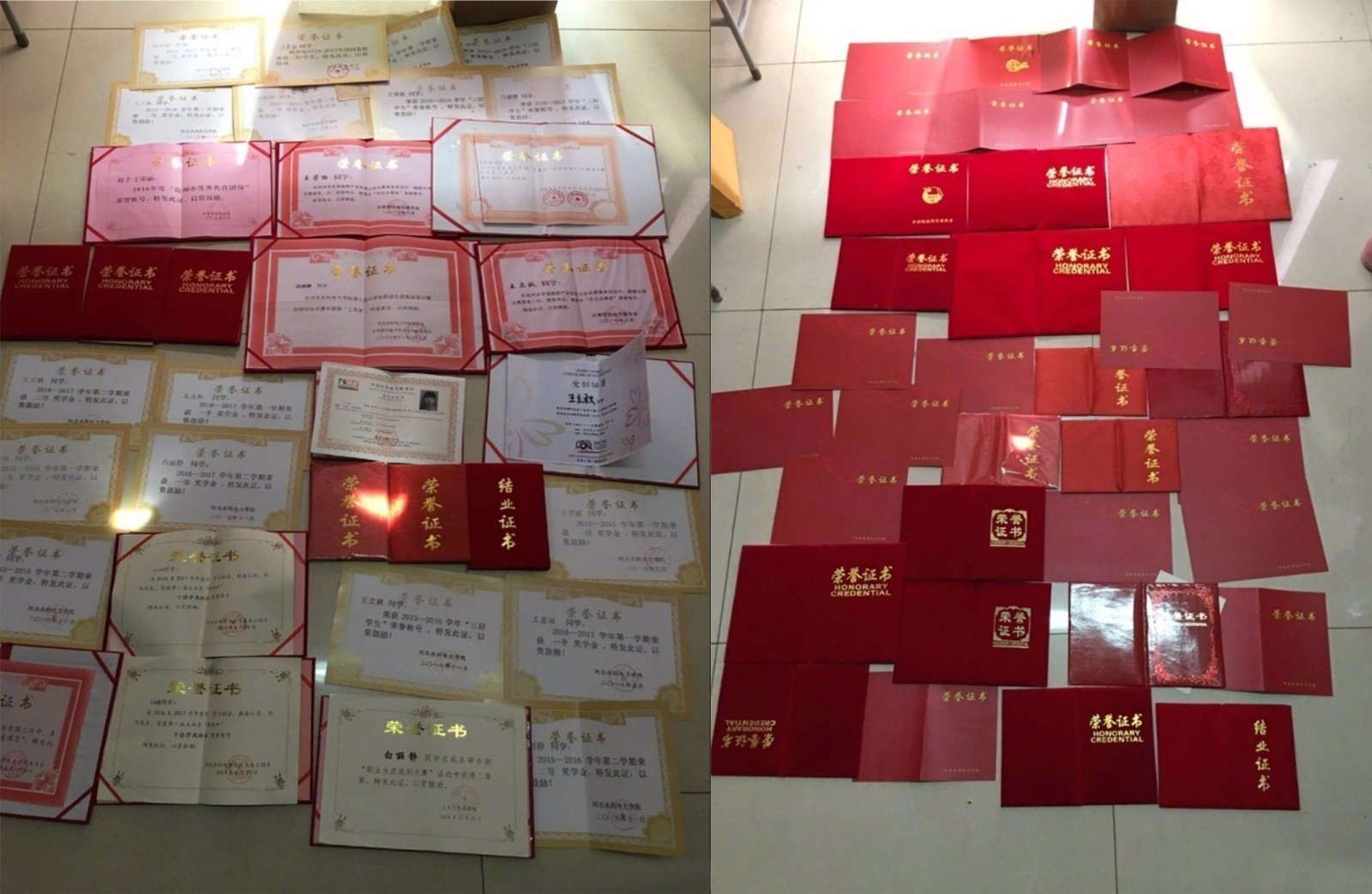 面对一地的证书和两年来的4万多奖学金,很多网友发出感慨:这才是青春